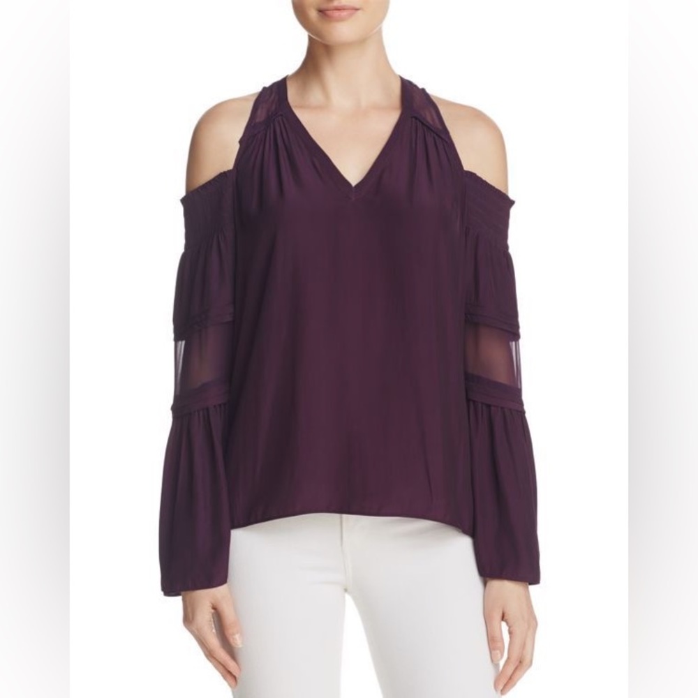 Ramy Brook Wine/ Merlot Cold Shoulder Silk Blend Blouse - Picture 6 of 12